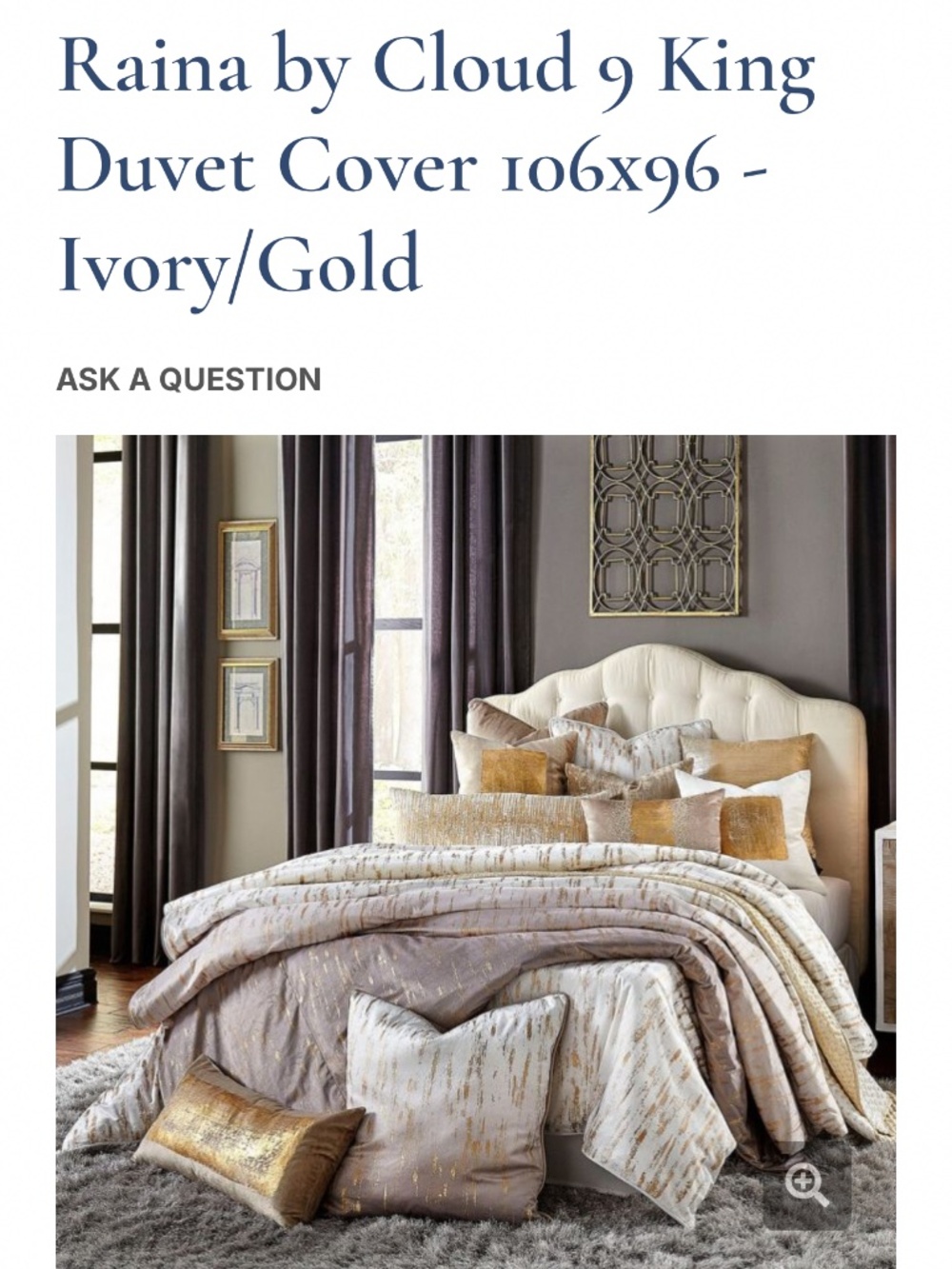 Raina by Cloud 9 King Duvet Cover Ivory/Gold- New Without Tags
